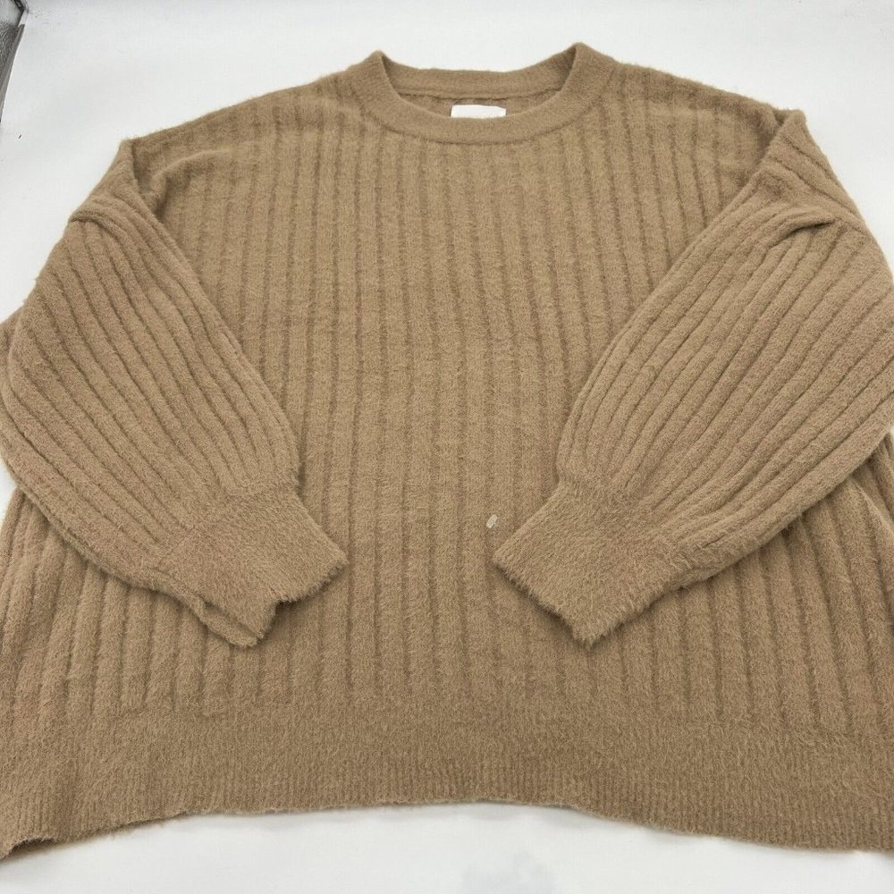 Aerie wide rib fuzzy sweater in cappuccino XL